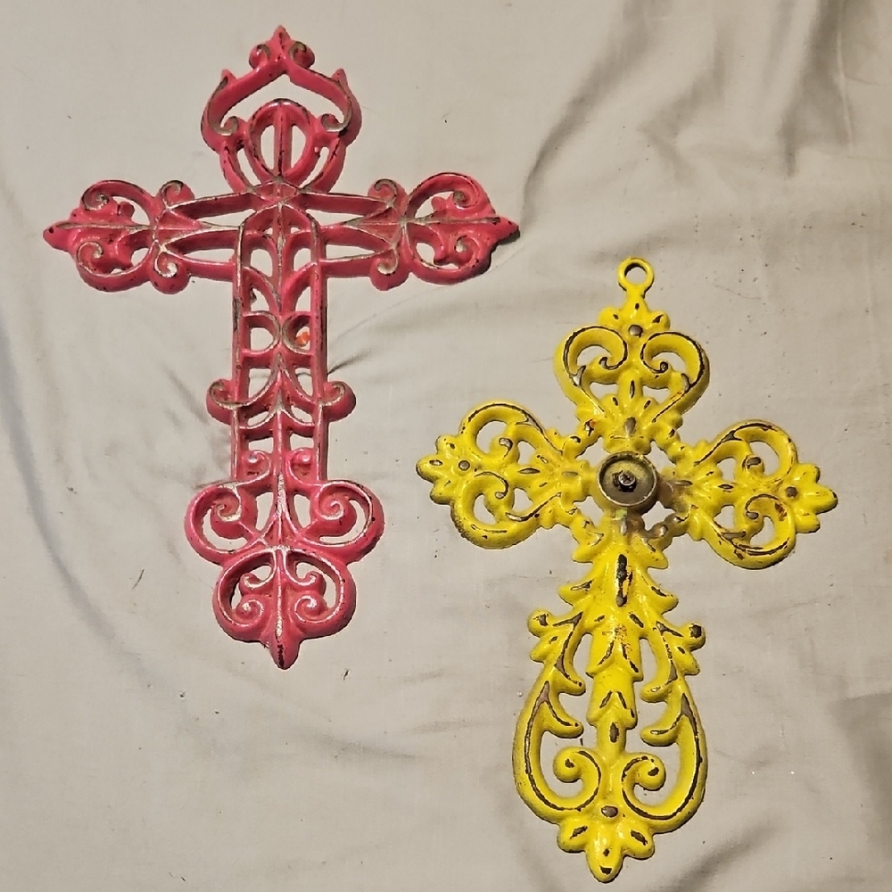 Decorative Pink and Yellow Wall Cross Set